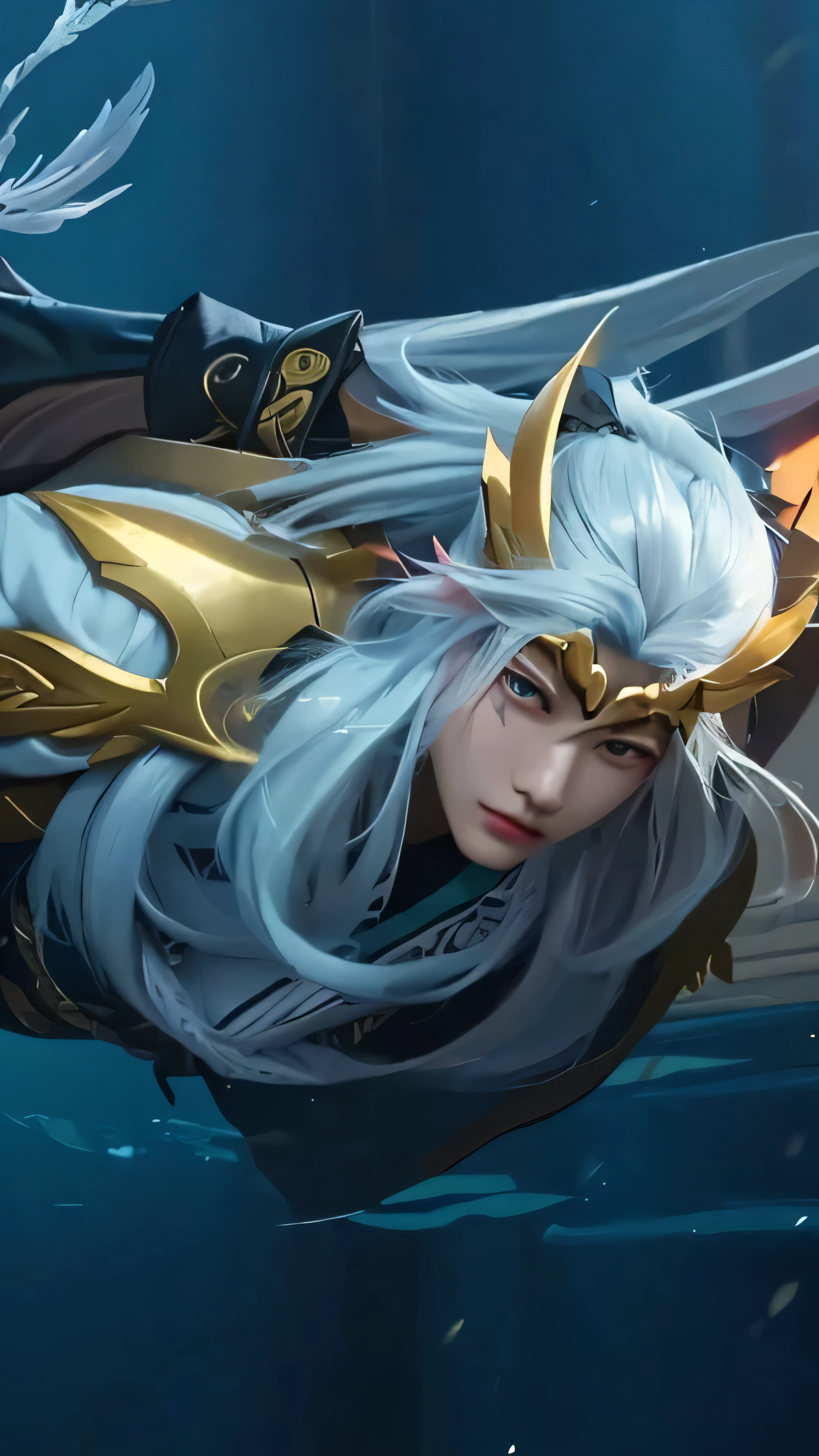 a close up of a person in a costume with a wing, inspired by Huang Shen, heise jinyao, zhao yun, inspired by Li Kan, inspired by Shen Zhou, xianxia hero, sylas, bian lian, zhongli from genshin impact, wild rift, kda, inspired by Yang Jin, league of legends character 8k quality