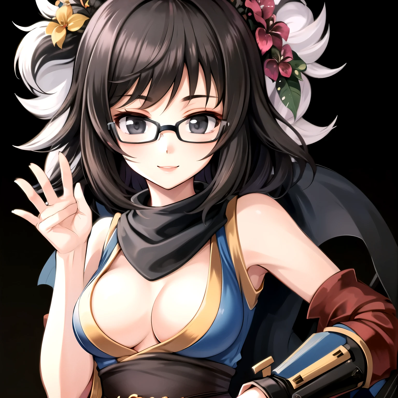 ((best quality)), ((masterpiece)), (detailed), perfect face. Asian girl. Smile. Black hair. Short hair. Black eyes. Glasses. Ninja.