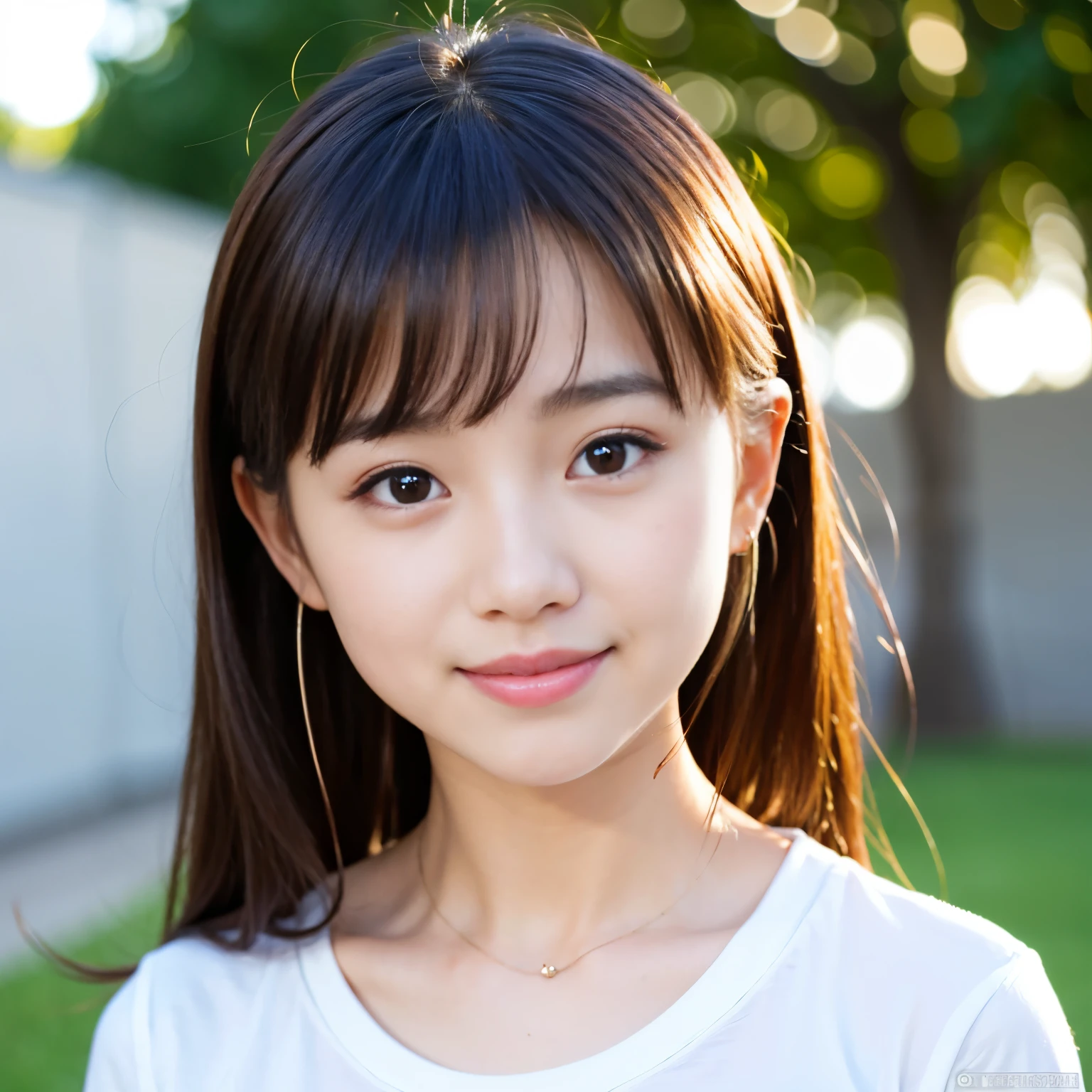 (Best-quality, Masterpiece, Ultra-High-Resolution, (Photorealistic:1.4), Raw Photo, depth of field, professional lighting, perfect anatomy, extremely details), 1girl, -yeld, thost famous Japanese idol, (wearing  with cute design, short sleeve shirt), (extremely cute face like the most popular Japanese idol, (extremely cute and extremely big eyes), extremely cute hair, extremely cute skins), extremely cute long-eyelashes, extremely cute lips, innocent smile, looking at viewer