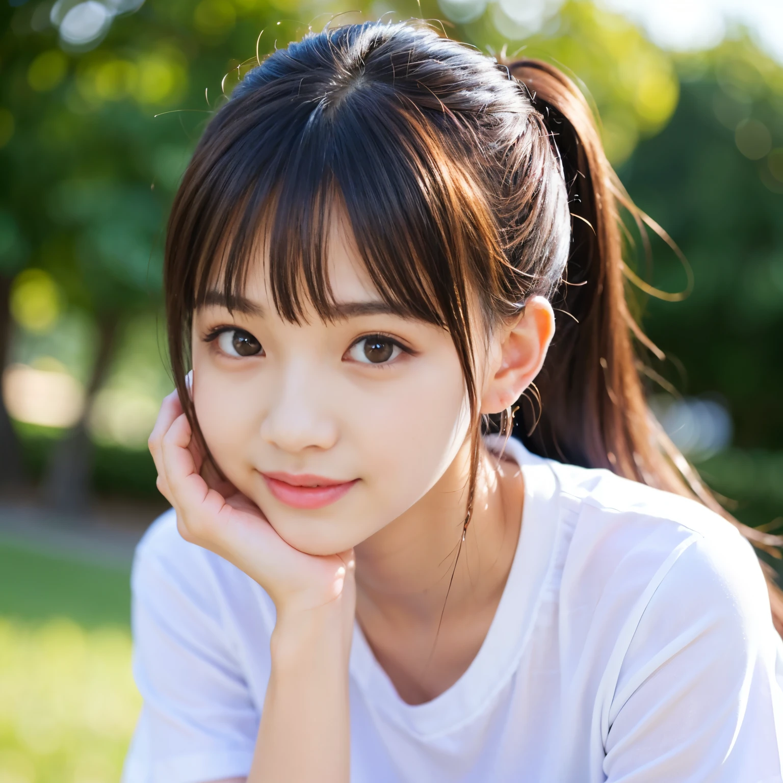 (masterpiece, best quality:1.4), (Realstic, photorealestic:1.37), from the front, (((POV))), bokeh, shallow depth of field, Japanese idol, high school student, big tits, brown Shortcut Hair, twintails, big laugh,cute clothes,(((looking at viewer)))