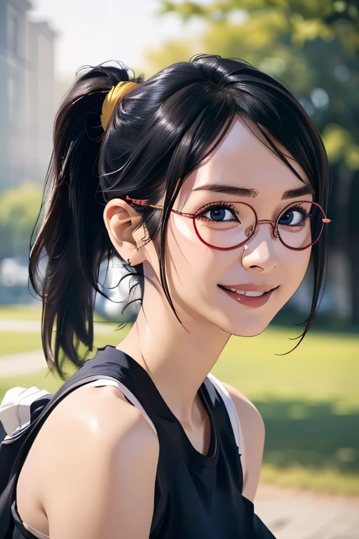 sports meetingの日、sports meeting、gallery、Students cheering、女子100 m競走、((highest quality:1.4、8k、32k、Hmph:1.3))、(An unparalleled masterpiece)、((Raw photo、realism:1.6))、Japanese girl、Outdoor,playground,Schoolyard,Schoolyard,(physical education:1.3),(Per class:1.3)Girl smiling at the camera、Dynamic Pose、(sports meetingの日、100 m走、running)、Dynamic Angle、School gym clothes、Bloomers、(Huge boobs:0.5、thin abdomen、The lower body is thin)、Ulzzang-6500-v1.1、Teenage Girls、Ultra detailed face、Detailed eyes、Round face、Baby Face、Detailed Iris、double eyelid、(((Glasses、Long black hair、High up ponytail)))、Photon Mapping、Detailed skin texture、100 m,head to feet:1.5,
