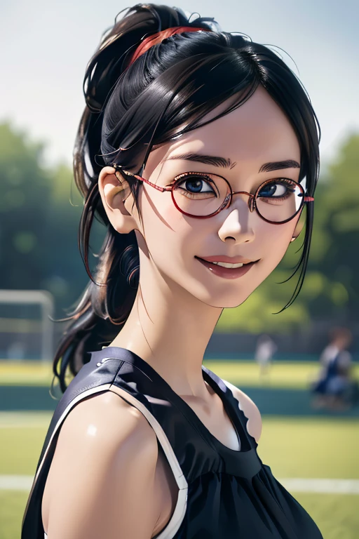 sports meetingの日、sports meeting、gallery、Students cheering、女子100 m競走、((highest quality:1.4、8k、32k、Hmph:1.3))、(An unparalleled masterpiece)、((Raw photo、realism:1.6))、Japanese girl、Outdoor,playground,Schoolyard,Schoolyard,(physical education:1.3),(Per class:1.3)Girl smiling at the camera、Dynamic Pose、(sports meetingの日、100 m走、running)、Dynamic Angle、School gym clothes、Bloomers、(Huge boobs:0.5、thin abdomen、The lower body is thin)、Ulzzang-6500-v1.1、Teenage Girls、Ultra detailed face、Detailed eyes、Round face、Baby Face、Detailed Iris、double eyelid、(((Glasses、Long black hair、High up ponytail)))、Photon Mapping、Detailed skin texture、100 m,head to feet:1.5,
