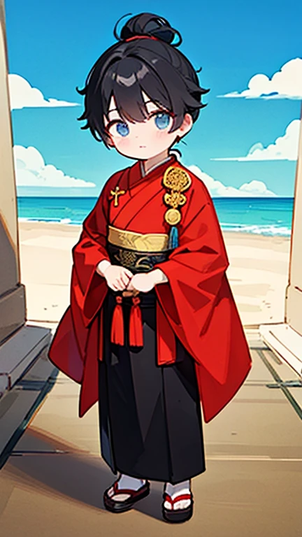 Three Kingdoms、Boy in ancient Chinese costume、Intelligent boy、Looking into the camera、There is a topknot on the head.、Hanfu、Black Hair、Standing and posing with arms crossed