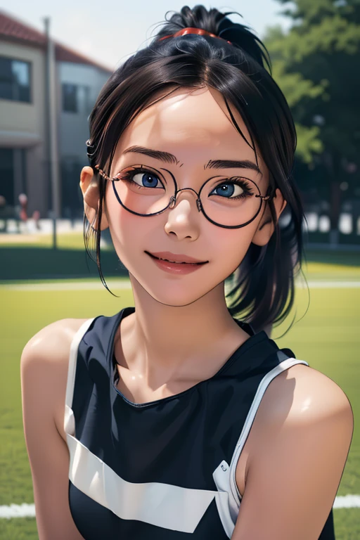 sports meetingの日、sports meeting、gallery、Students cheering、女子100 m競走、((highest quality:1.4、8k、32k、Hmph:1.3))、(An unparalleled masterpiece)、((Raw photo、realism:1.6))、Japanese girl、Outdoor,playground,Schoolyard,Schoolyard,(physical education:1.3),(Per class:1.3)Girl smiling at the camera、Dynamic Pose、(sports meetingの日、100 m走、running)、Dynamic Angle、School gym clothes、Bloomers、(Huge boobs:0.5、thin abdomen、The lower body is thin)、Ulzzang-6500-v1.1、 Girls、Ultra detailed face、Detailed eyes、Round face、Baby Faed Iris、double eyelid、(((Glasses、Long black hair、High up ponytail)))、Photon Mapping、Detailed skin texture、100 m,head to feet:1.5,