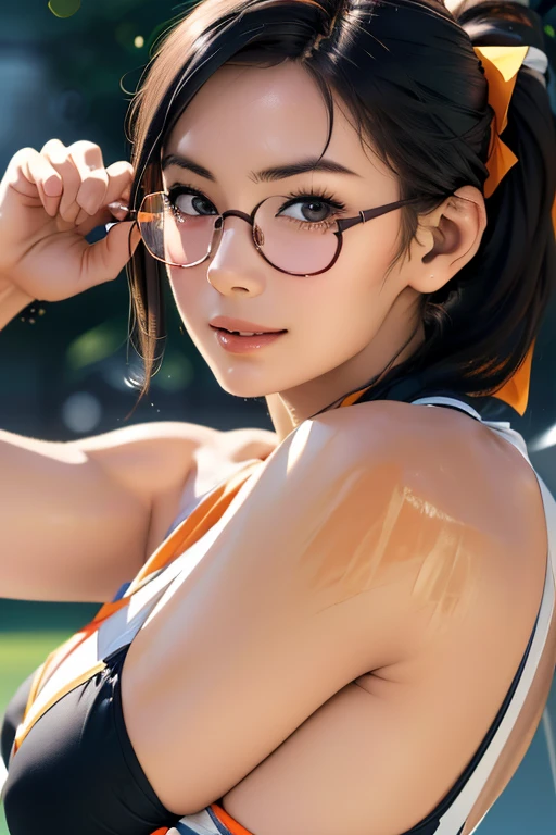 sports meetingの日、sports meeting、ery、Students cheering、女子100 m競走、((highest quality:1.4、8k、32k、Hmph:1.3))、(An unparalleled masterpiece)、((Raw photo、realism:1.6))、Japanese girl、Outdoor,playground,Schoolyard,Schoolyard,(physical education:1.3),(Per class:1.3)Girl smiling at the camera、Dynamic Pose、(sports meetingの日、100 m走、running)、Dynamic Angle、School gym clothes、Bloomers、(Huge boob、thin abdomen、The lower body is thin)、Ulzzang-6500-v1.1、Teenage G、Ultra detailed face、Detailed eyes、Round face、Baby Face、Detailed Iris、double eyelid、(((Glasses、Long black hair、High up ponytail)))、Photon Mapping、Detailed skin texture、100 m,head to feet:1.5,