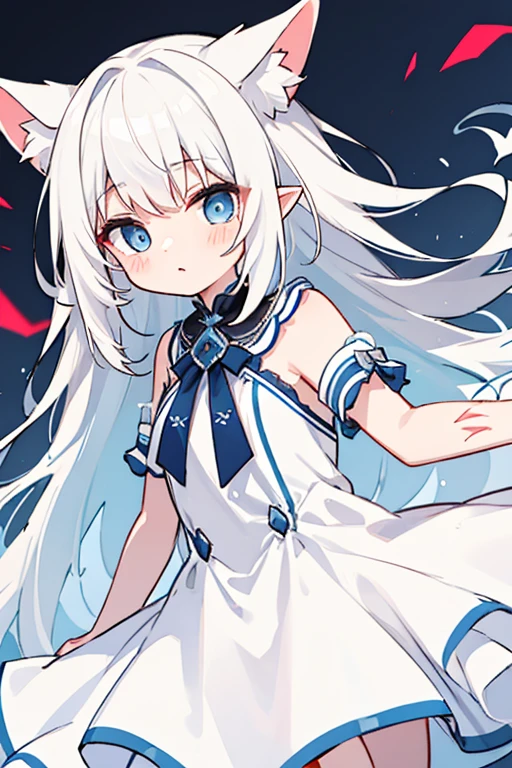 White Hair、White long drooping ears、Blue Eyes、Red cheeks、White dress、Perfect quality