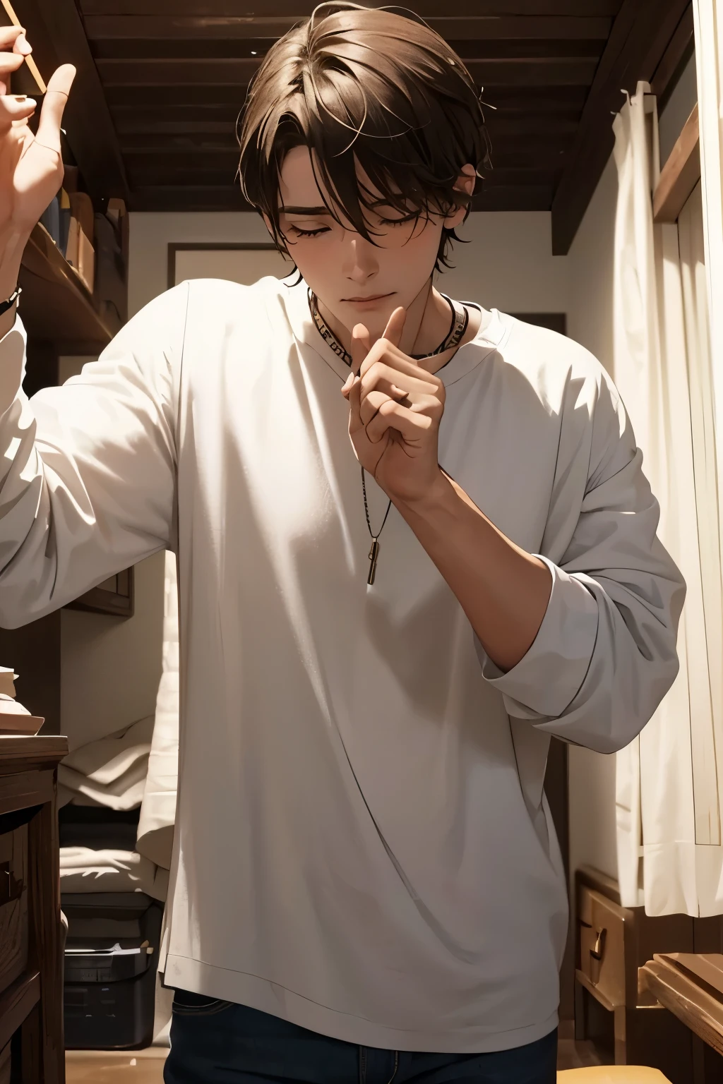 He came to me when I was living like that. He spoke to me. (he came to me)
He says let&#39;s go together. (Reach out your hand),female는 긴 치마와 니트를 입고 벤치에 앉아 눈물을 흘리고 있다, man는 그녀의 손을 잡고 위로하며 다정하게 웃고 있다, 배경은 Evening sunset이 지는 공원, high resolution, (female:1.5), (man:1.5), (Warm atmosphere:1.3), (Evening sunset:1.2), (comforting look:1.2)