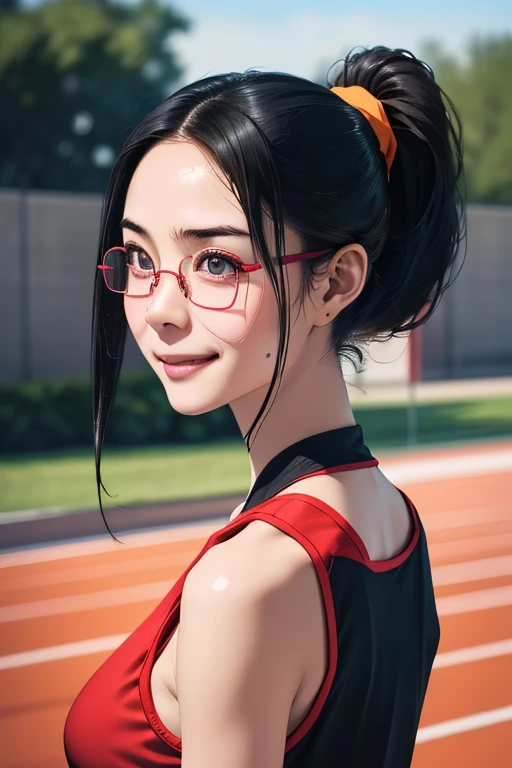 sports meetingの日、sports meeting、gallery、Students cheering、女子100 m競走、((highest quality:1.4、8k、32k、Hmph:1.3))、(An unparalleled masterpiece)、((Raw photo、realism:1.6))、Japanese girl、Outdoor,playground,Schoolyard,Schoolyard,(physical education:1.3),(Per class:1.3)Girl smiling at the camera、Dynamic Pose、(sports meetingの日、100 m走、running)、Dynamic Angle、School gym clothes、Bloomers、(Huge boobs:0.5、thin abdomen、The lower body is thin)、Ulzzang-6500-v1.1、Teenage Girls、Ultra detailed face、Detailed eyes、Round face、Baby Face、Detailed Iris、double eyelid、(((Glasses、Long black hair、High up ponytail)))、Photon Mapping、Detailed skin texture、100 m,head to feet:1.5,