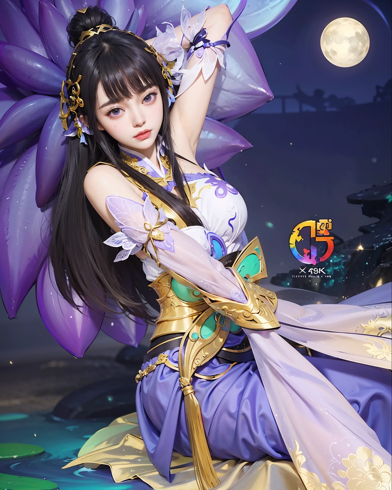 a close up of a , purple hair , big booobs , shadowbringers cinematic, 4 k detail fantasy, a beautiful fantasy empress, game cg, xianxia fantasy, xianxia hero, 2. 5 d cgi anime fantasy artwork, cinematic goddess close shot, ruan jia and artgerm, wow 4 k detail fantasy, hyperdetailed fantasy character