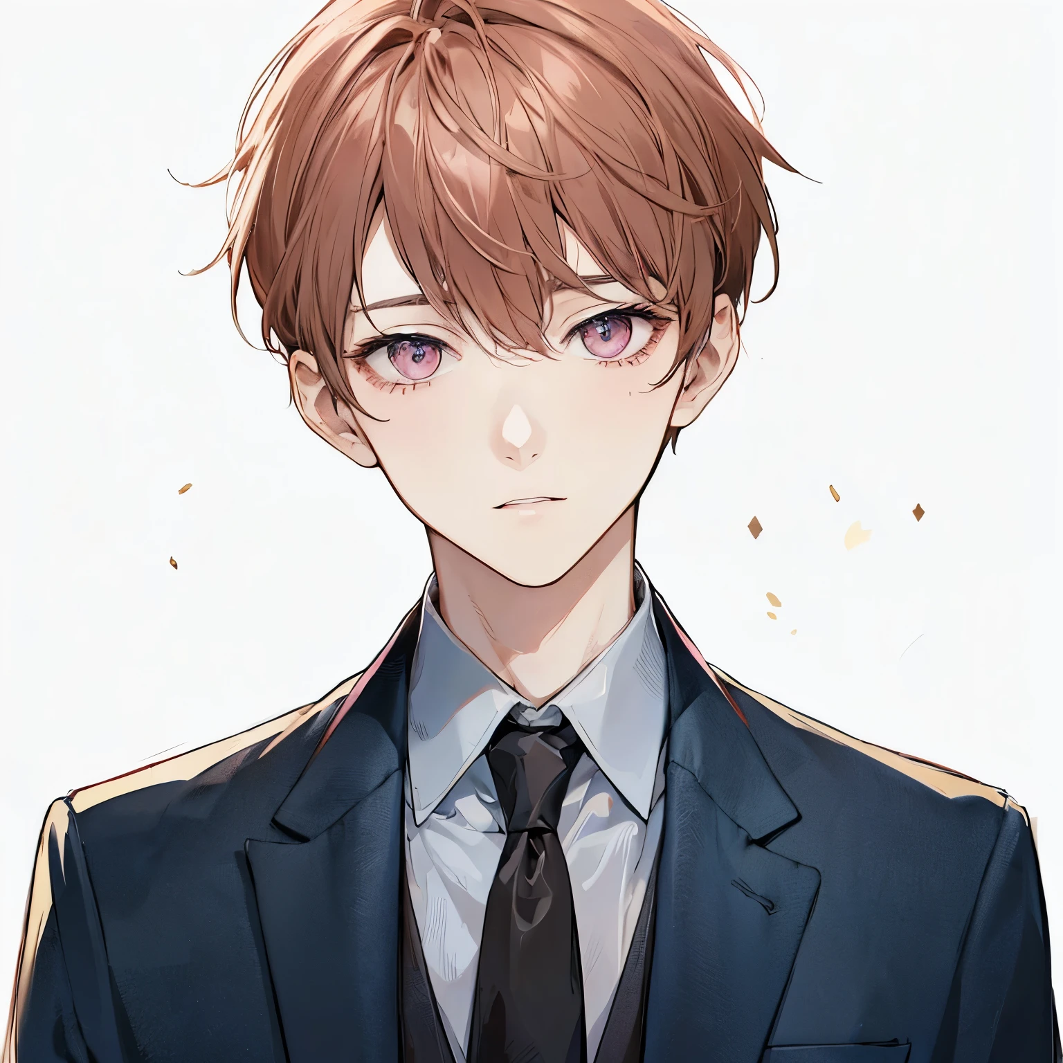 high resolution、high quality、Light brown hair、Pink eyes、suit、male
