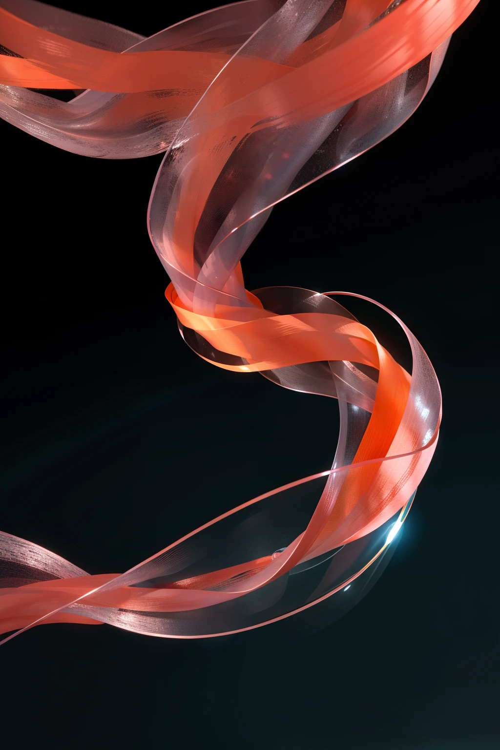A flowing silk from far to near, rotating::1,Glass material::2,glass AND silk::2,transparent,delicate,and fluid like glass,surrounded by a sense of space,light orange and pink, in the form of irregular laser paper,surreal water, soft rendering,rendering abstract backgrounds,water on transparent and smooth glass ribbons,holographic bending waves in motion,rainbow design elements,Cinema 4D::1,hyper reallism --no red