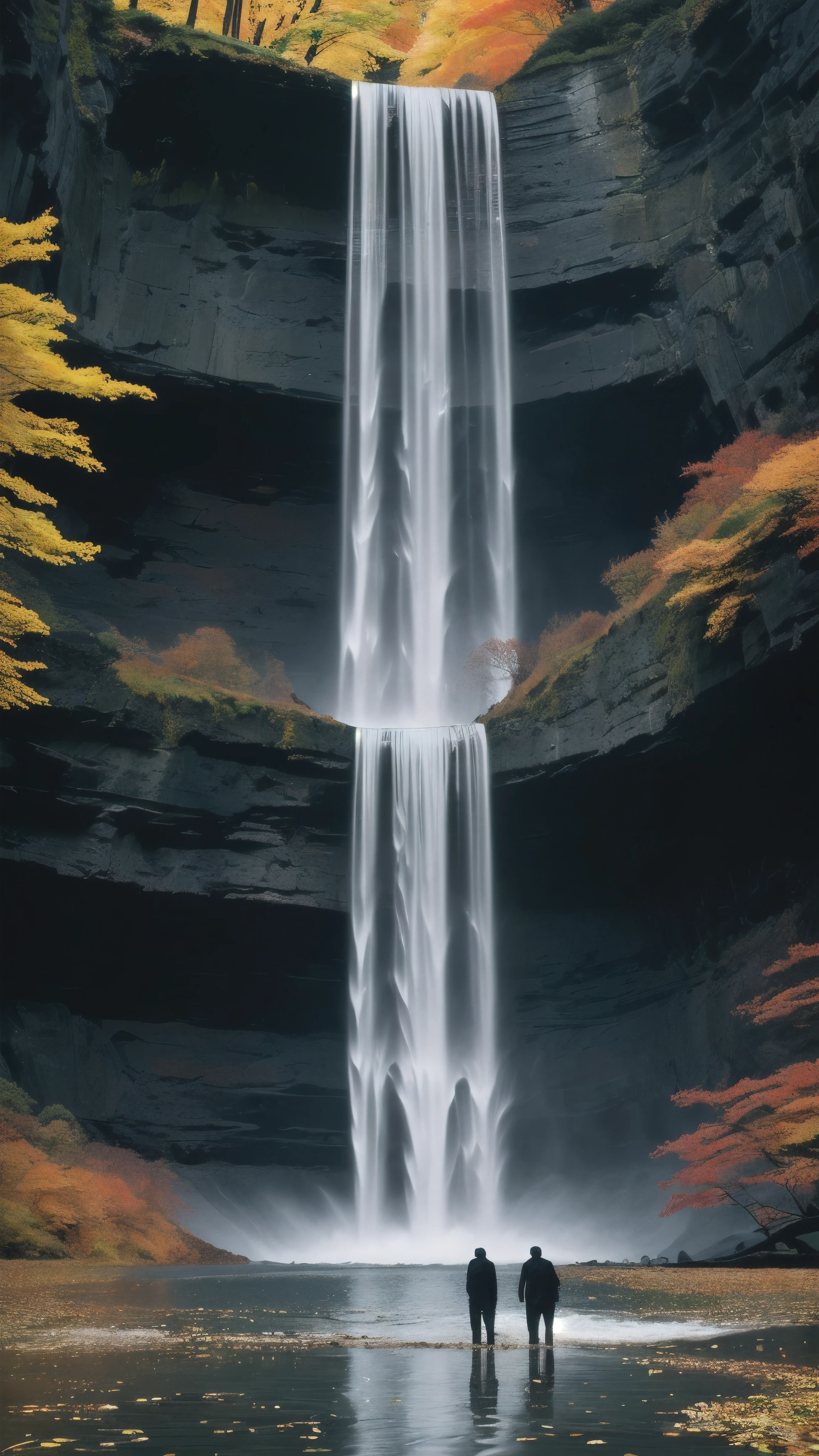 there is a man standing in the water under a Fall, Absolutely outstanding image, author:Ryoji Ikeda, nice images, fountain, Fall, stunning images, Rinko Kawauchi, Water spray, an endless Fall, floating Falls, good governance, solitude under a Fall, alien Fall, stunning photo, Fall, Great photos, Water jet