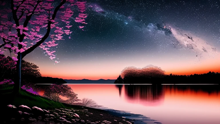 (Lakeside),(Moonlit Night),(Silence),(mystery)(Cherry Blossoms at Night)