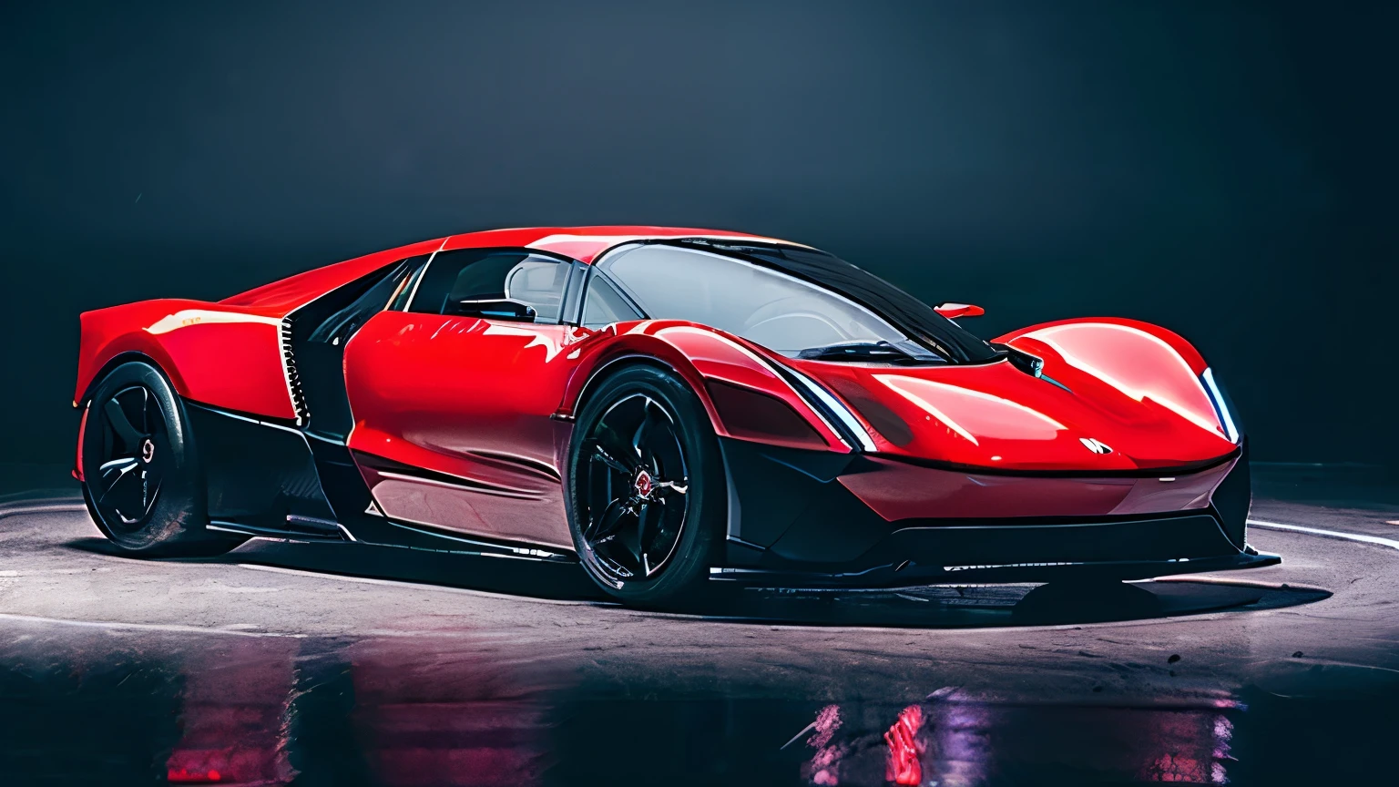 red car, electric hypercar car, super race car, 4k, realistic, high quality, beautiful car, cyberpunk, dark wheels