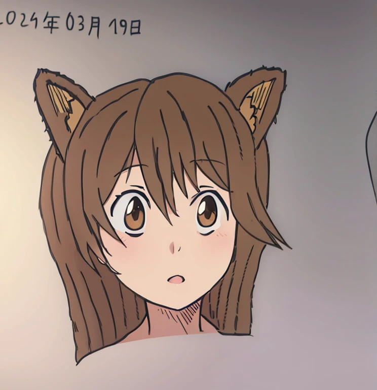 Anime highschool girl, brown hair, hazel eyes, grey cat ears