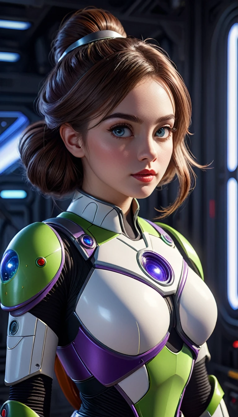 (1girl, young woman, sexy cosplay, buzz lightyear, highly detailed, realistic, photorealistic, cinematic lighting, dramatic lighting, glowing, volumetric lighting, 8k, unreal engine, artstation, sharp focus, hyper detailed, intricate details, high quality, masterpiece, cinematic composition, dramatic pose, elegant, graceful, beautiful, stunning, mesmerizing, captivating, alluring, visually striking, flawless skin, piercing eyes, lush lips, delicate features, elegant hairstyle, futuristic, sci-fi, advanced technology, space suit, intricately designed, dynamic, energetic, confident, powerful, heroic)