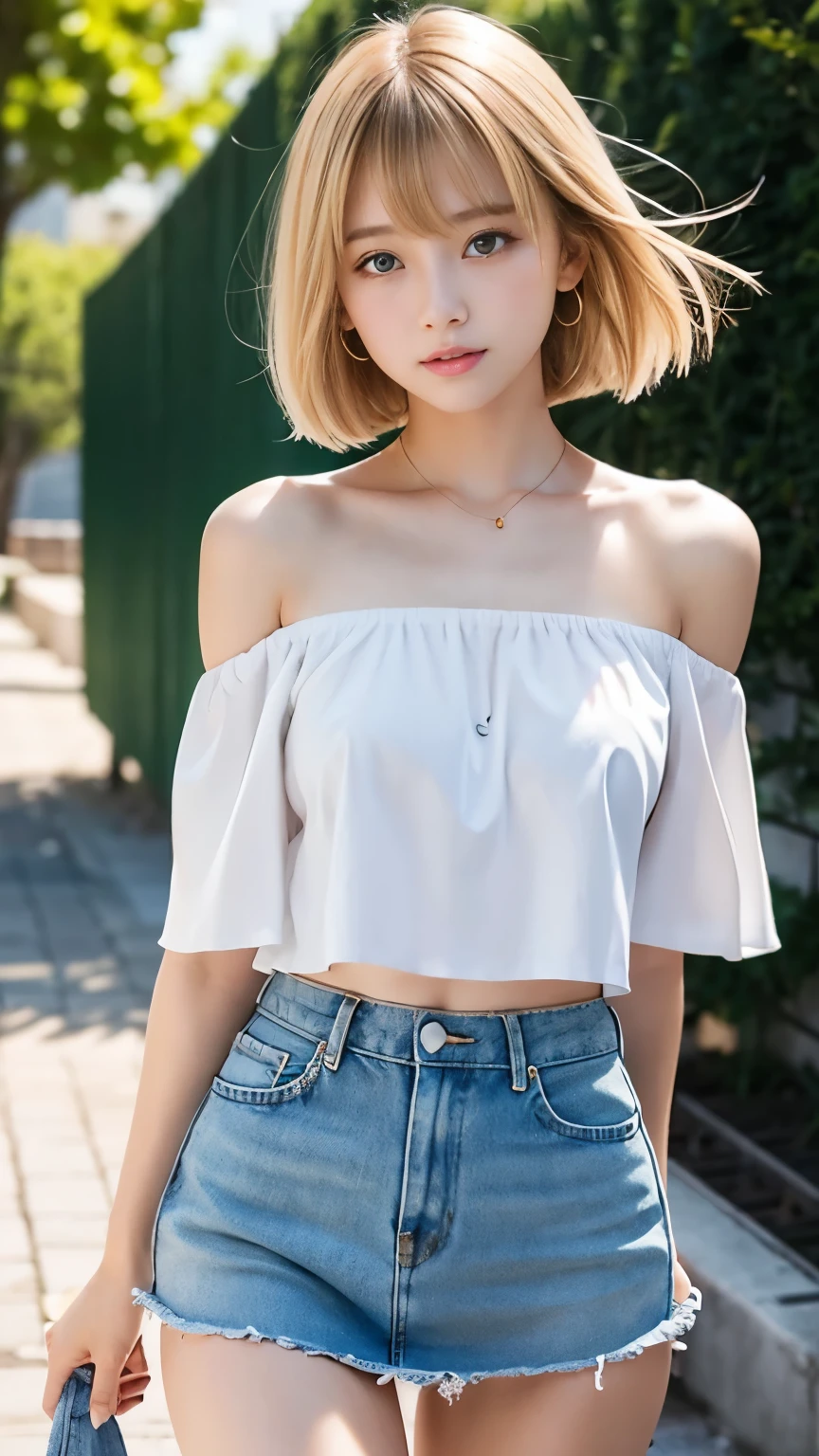 Sexy small breasted girl:1.4、Sexy cute looks and cute 15 year old beautiful girl, Beautiful and sexy face、A strong wind blows my hair in front of my face、Cute short hair blonde, Sexy eyes hidden by long bangs.、Off-the-shoulder camisole、Wearing micro panties