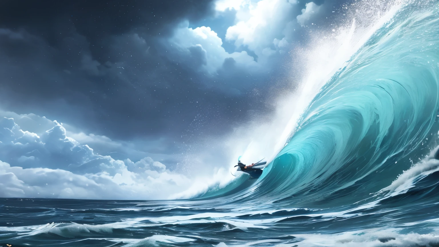 high resolution、High resolution、8k、Typhoon Sky、heavy rain、Strong winds、thunder、Rough seas、An illustration