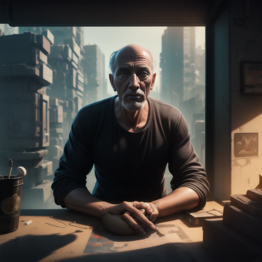 Masterpiece, best quality, (highly detailed CG unity 8k wallpaper), (best quality), (best illustration), (best shadows), isometric 3D , octane rendering, ray tracing, highly detailed, oldman master storyteller ancient philosopher cyberpunk closeup view