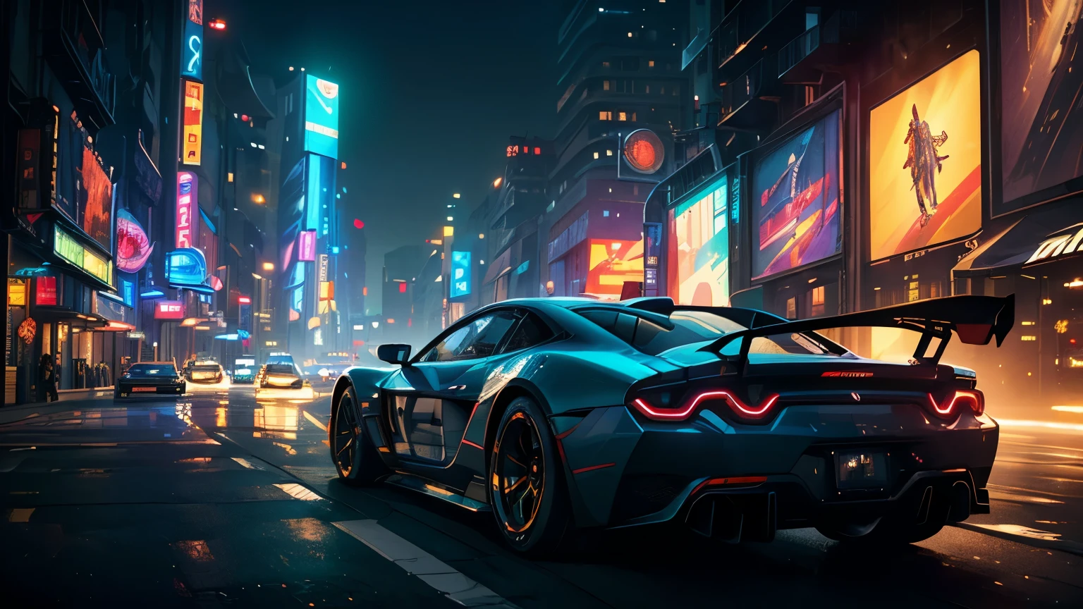 ((Masterpiece, Best Quality, Photorealistic)), (Night Time, Car Race Scene), (Super Race Car, Concept Car), Motion Blur, Photo Panning, Motion, Speed, Drift, Chase, (New York Nightime, Movie Look, Futuristic, Sci-Fi, Hitech, Cyberpunk, Neon City, Street Lights, Stores, Cityscape), Picture, City Lights, Tunnel, Street, Dust Particles, Dust, Light Rays, Evening, (Intricate 8K, Ultra Detailed, Realistic, Detailed, Soft Lighting, Intricate Details, Beautifully Color Graded),