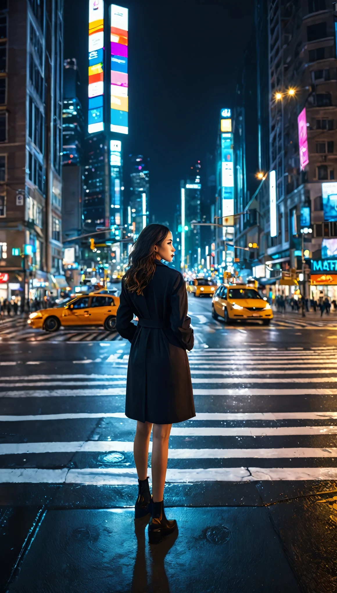 Masterpiece,highest quality,8k,Night cityscape,In the city,One Woman,intersection,