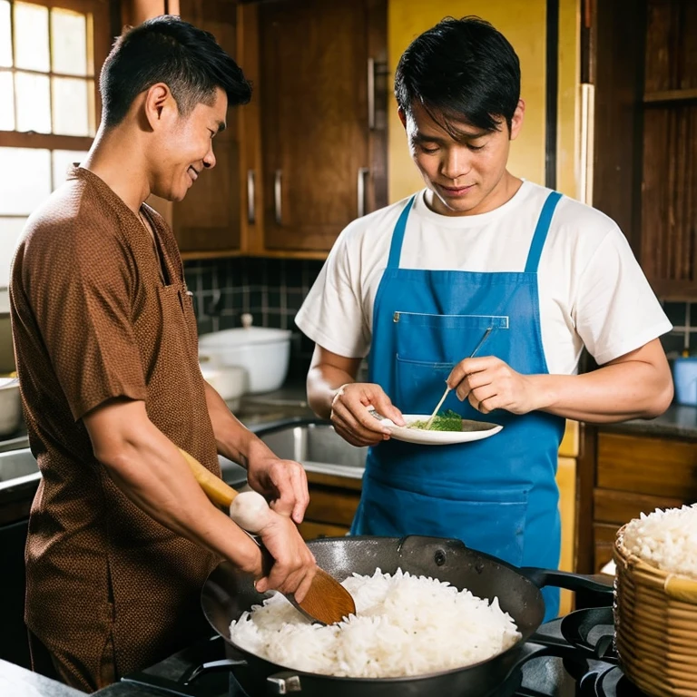 a man cooking rice in Filipino way
