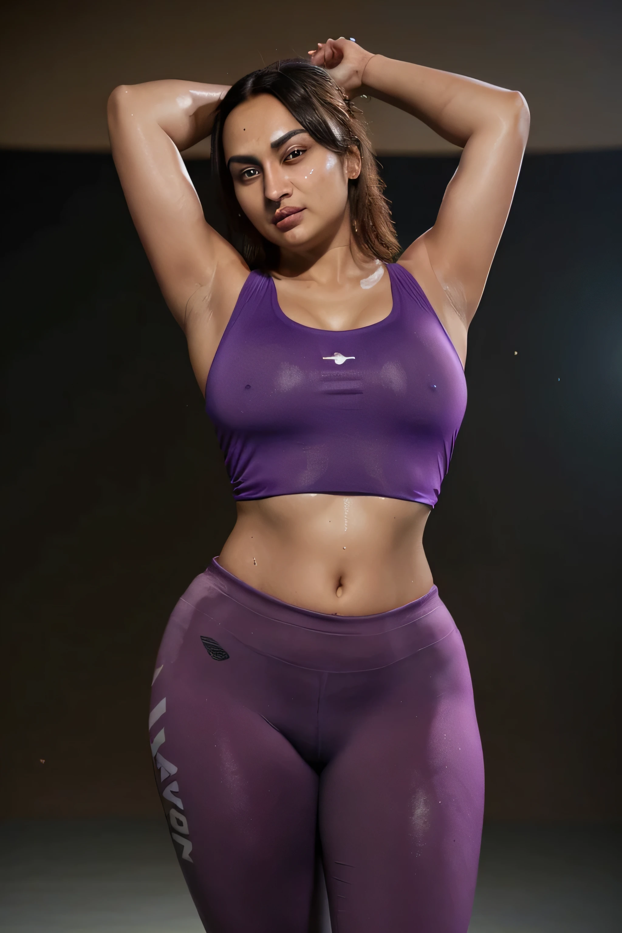 Looks like Sonakshi Sinha,wearing a sleeveless top
,31 year old woman,chubby ,studio quality ,arms up,armpits, armpits,sweat,sweaty,sweaty armpits,awesome armpits,sweating ,sleeveless,exhausted,tired, purple blouse, purple outfit,wearing arm bands,arms raised,very tired,sweating,arms raised,both arms raised,sweaty,red arm warmers,red arm bands