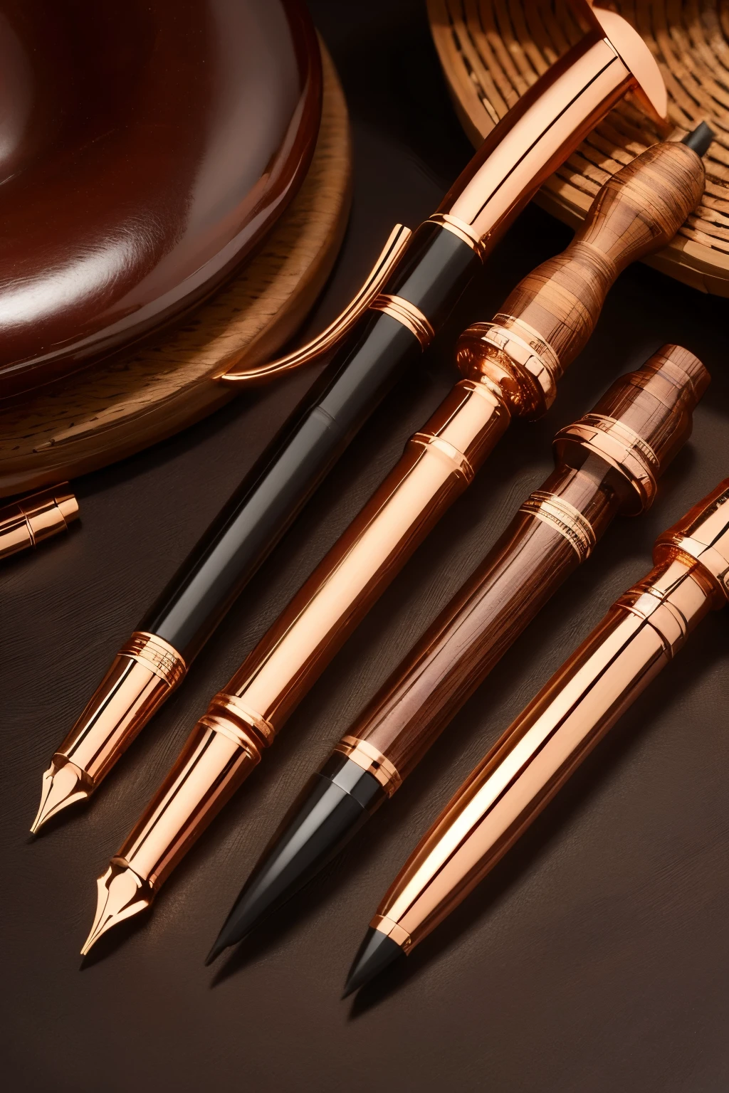 A rose gold fountain pen，Hollow upper part，Bamboo styling，The nib is simpler and more advanced，