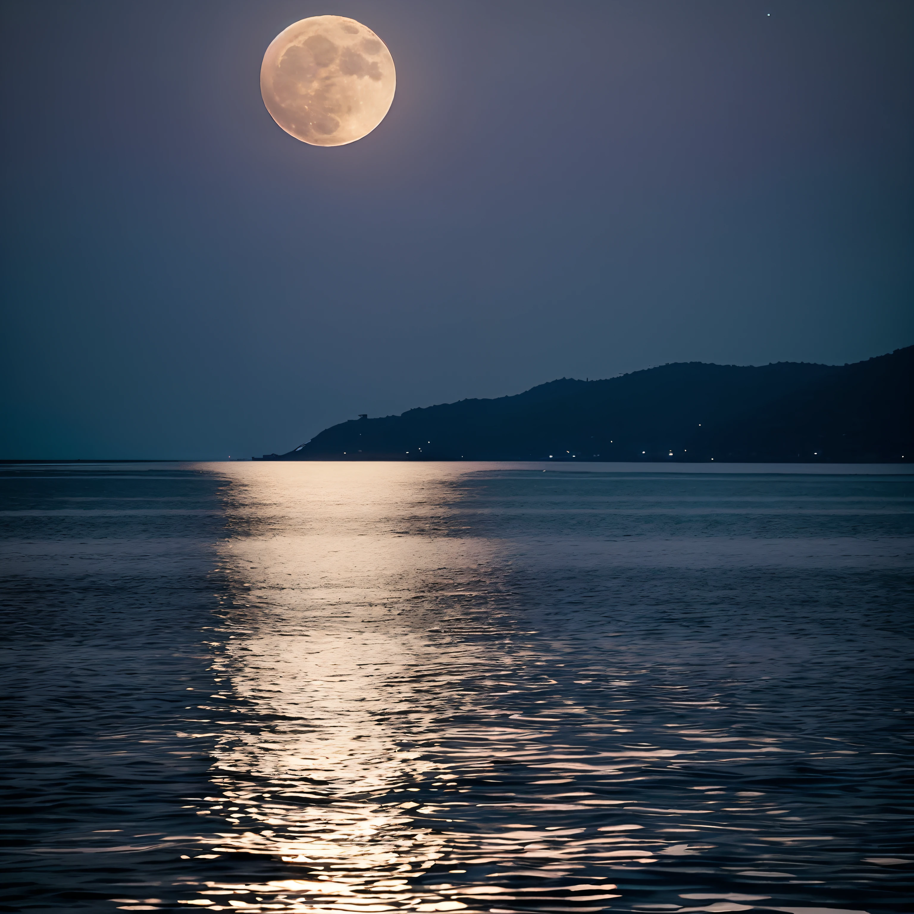 Harsh landscape with birds flying over the water and a full moon, Beautiful moonlightに照らされた夜, Beautiful moonlight, Moonlight and dazzling shadows, Moon reflected in water, The moon reflects on the water, Big moon above the water, Beautiful moonlight, Moon reflection, Came from Azure suave, Came from Azure, perfect crisp moonlight, The magical atmosphere of a moonlit night
