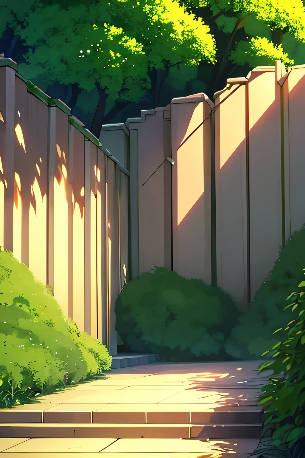 Wall with trees, 2D Animation Style.