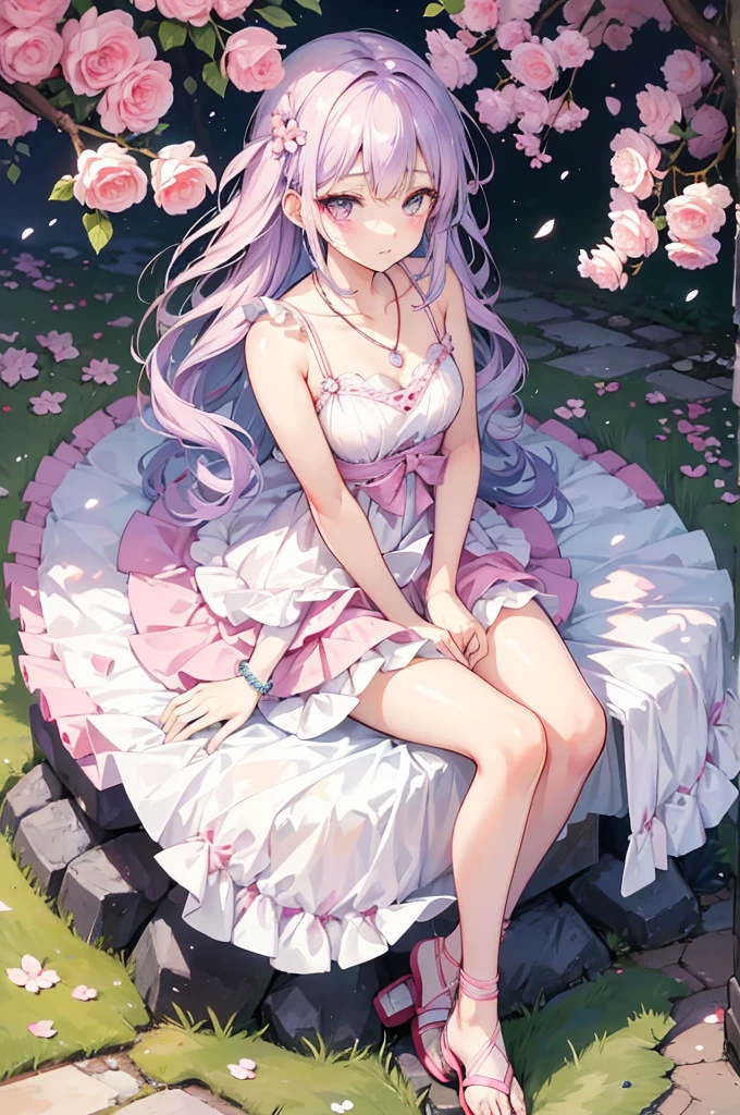 Generate a detailed, high-quality, 8k image of Hinata Hyuga from Naruto Shippuden, showcasing her full appearance and attire. Hinata should be depicted with her distinctive features and a fashionable, girly outfit suitable for contemporary settings.

Start by emphasizing Hinata's soft lavender hair, styled in loose waves that frame her face delicately. Her eyes should be a captivating shade of pale lavender, expressing her gentle yet determined spirit with intricate detail. Hinata's complexion should be fair, with a subtle flush of pink on her cheeks adding to her overall charm.

For her attire, envision a fashionable yet girly ensemble that complements Hinata's personality and style. Consider a pastel-colored sundress with a floral pattern, accentuating her femininity and grace. The dress should feature a sweetheart neckline and delicate spaghetti straps, adding a touch of elegance to the outfit.

Pair the sundress with stylish accessories, such as a dainty necklace with a pendant or a stack of delicate bracelets adorning her wrist. Choose footwear that combines fashion and comfort, such as strappy sandals or ballet flats in a complementary hue to the dress.

To complete the look, style Hinata's hair with a floral hair accessory, like a small blossom tucked behind her ear or a decorative hairpin adorning her hairstyle. Enhance her natural beauty with subtle makeup, focusing on rosy cheeks, soft pink lips, and a hint of mascara to accentuate her eyes.

Capture Hinata in a relaxed yet confident pose, radiating warmth and grace in her fashionable attire. Pay meticulous attention to detail in rendering her outfit and features, ensuring a highly realistic portrayal. Deliver a final image of the highest quality, showcasing Hinata Hyuga in her modern, girly ensemble.