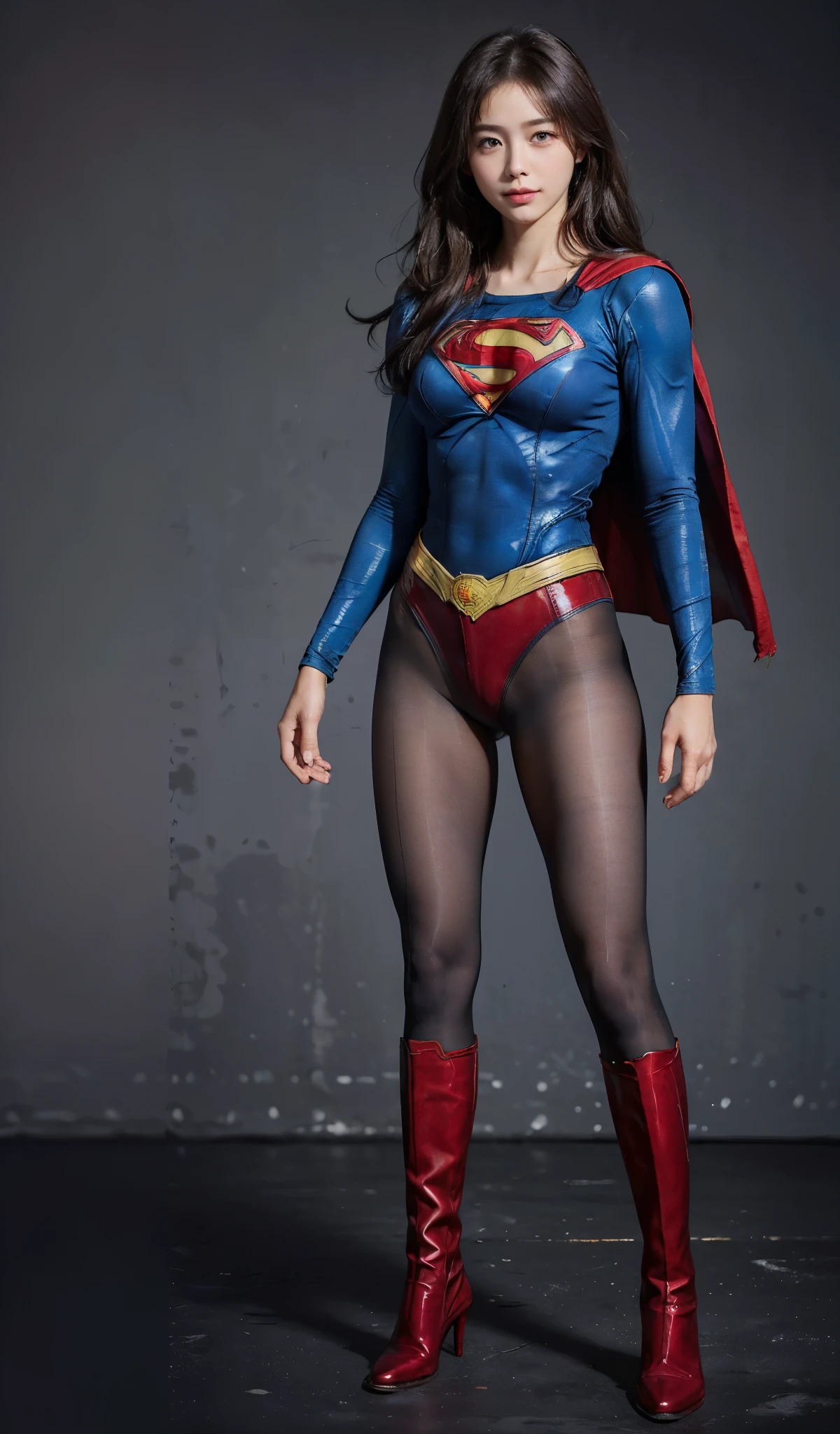 No background、(((Beautiful legs in black tights.)))、(((Legally express the beauty of your smile)))、((((Make the most of your original images)))、(((Body-hugging Supergirl costume)))、(((Supergirl Costume)))、(((Beautiful short hair)))、(((She is winking cutely.)))、(((Please wear black tights....、Wear red boots)))、((Best image quality、8k))、((highest quality、8k、masterpiece:1.3))、(((Preserve background )))、Sharp focus:1.2、Beautiful woman with perfect figure:1.4、Slim Abs:1.2、Wet body:1.5、Highly detailed face and skin texture、8k