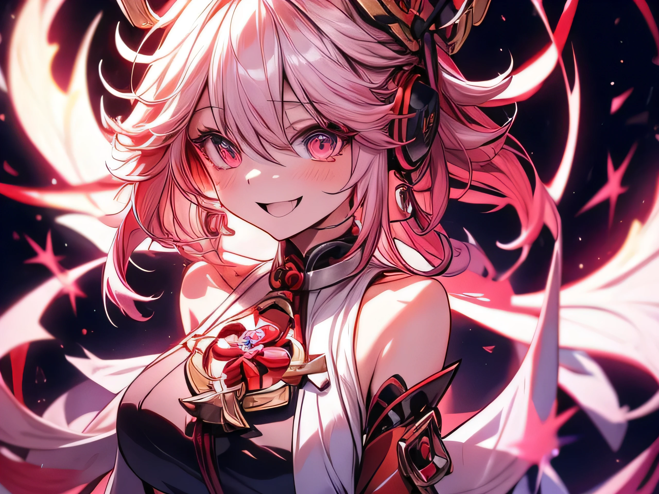 Yae Miko, genshin impact, beautiful, wearing headphones, enjoying