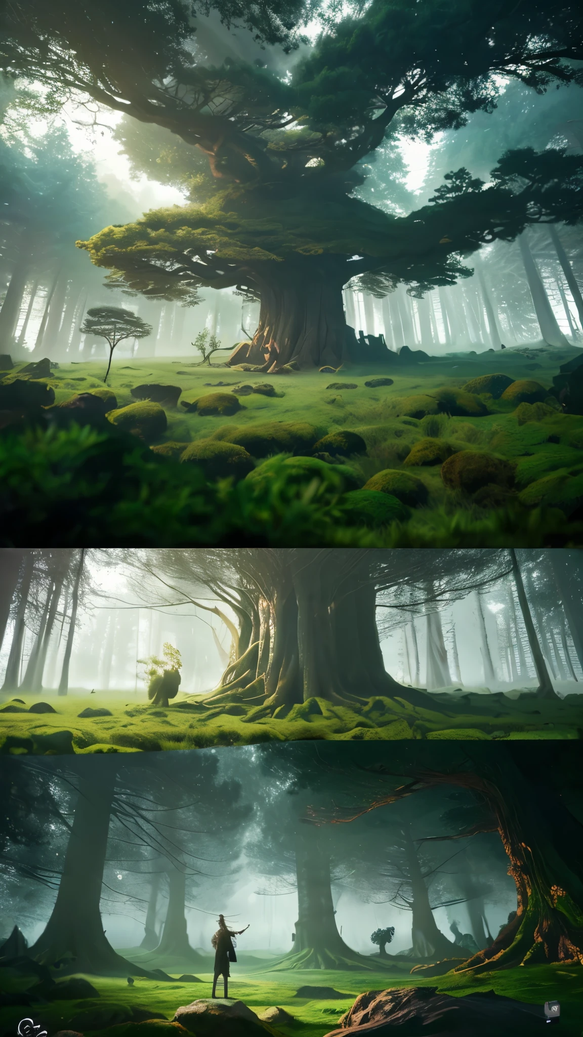 Giant Tree々Mystical forest with magical creatures hiding among the branches, 8k, high quality  