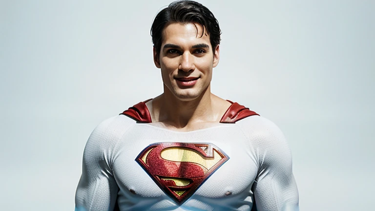 Joyful superman, On a white background, fits perfectly into the picture