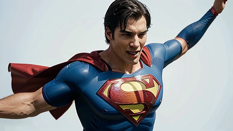 Joyful superman, On a white background, fits perfectly into the picture
