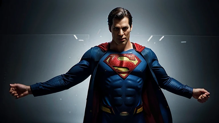 Joyful superman, fits perfectly into the picture, Dressed in a business suit
