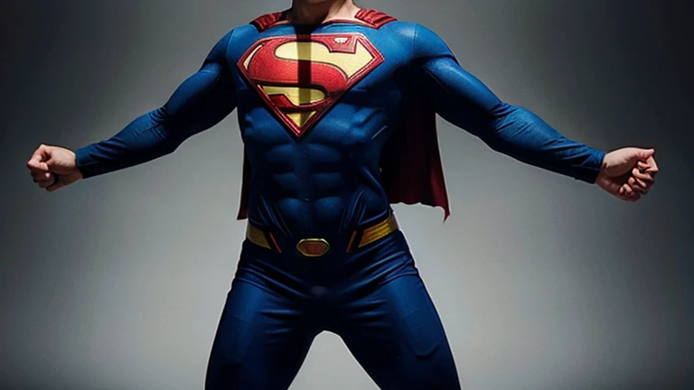 Joyful superman, fits perfectly into the picture, Dressed in a business suit