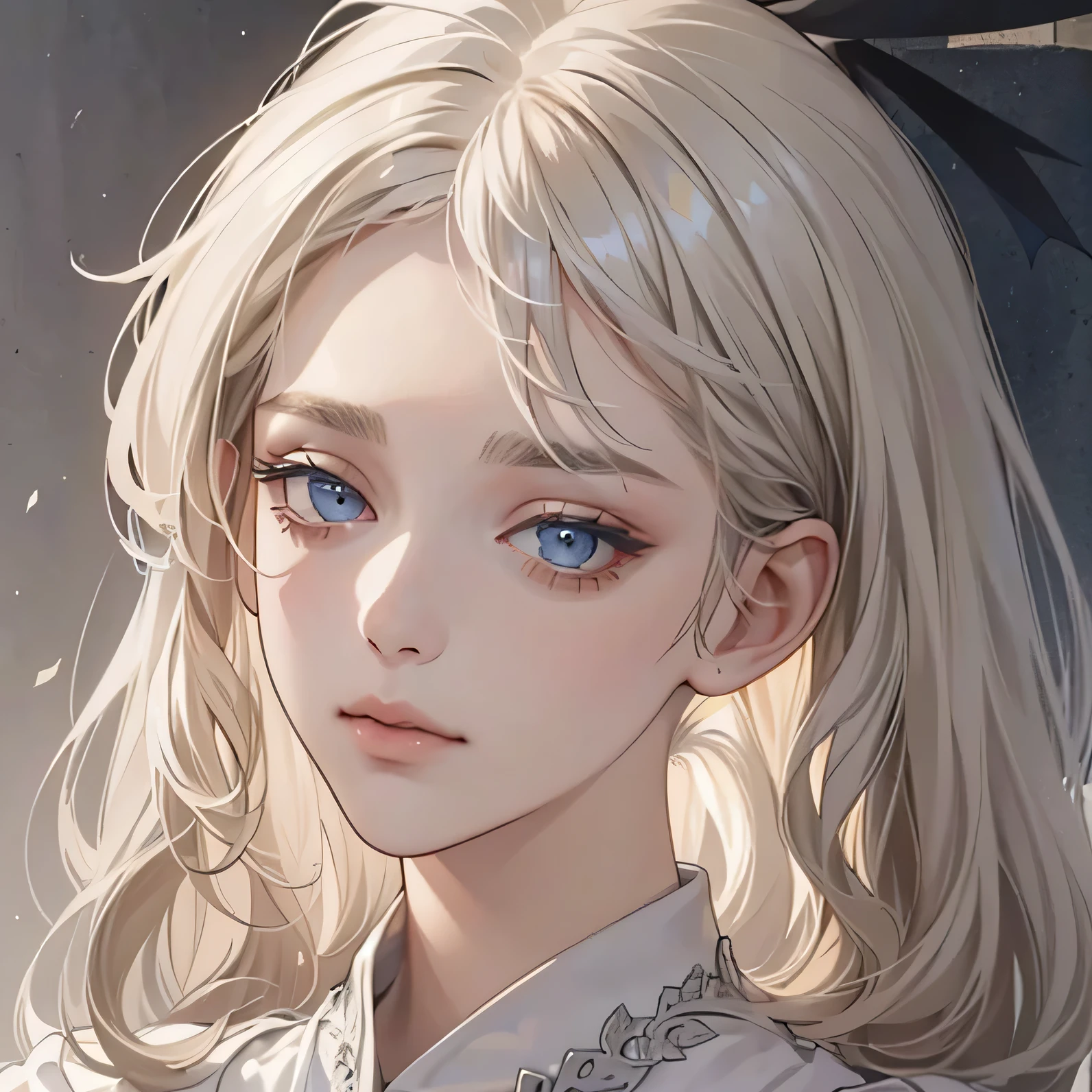 (extremely delicate and beautiful:1.2), 8K,(masterpiece:1.0),(best_quality:1.0), 1 girl, and intricate detailing, Enlarged textures, and intricate detailing, finely eye and detailed face, and intricate detailing, shiraga, platinum blonde curls long hair, (closed mouths), Perfect eyes, Equal eyes, carolina eyes (A famale god) with white and silver ancient clothing and blue accessories