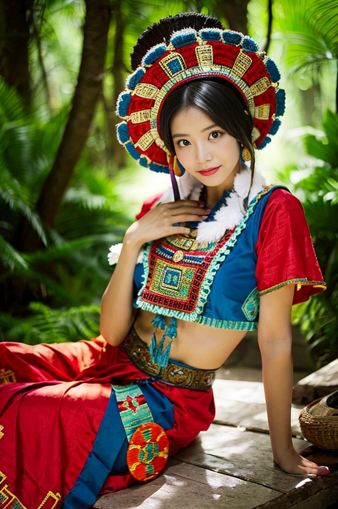 Beautiful woman in a very intricate Mayan shaman costume