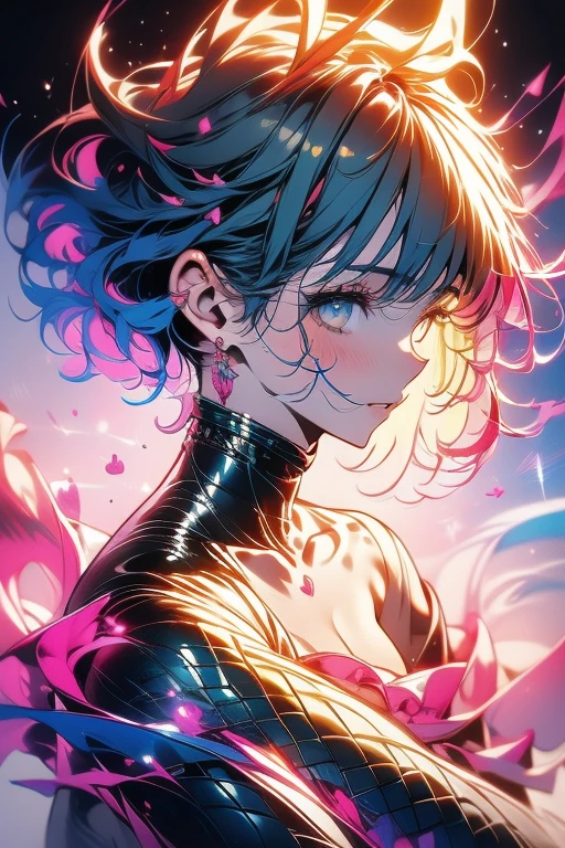 1lady,solo,cute,blush,lightgreen hair and short hair, wet body,black big snake,snake has fang,snake body is slimy,snake tight her neck,in forest,wood,grass,