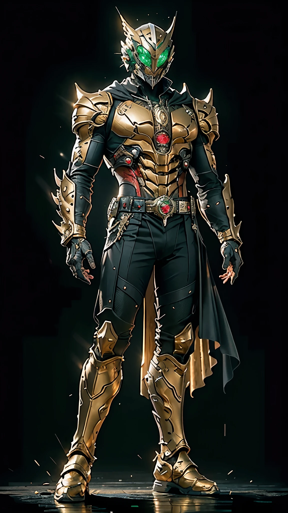 A man wearing a full-face helmet, a fantasy-style biotech armored combat suit, green eyes, (a composite layered chest armor), fully enclosed shoulder guards, matching arm and leg guards, the belt is adorned with fangs biting into gemstone, (the color scheme is primarily blue with black and red accents), the design balances heavy with agility, a high-tech bio-mecha armor, (Armor Concept Inspired by Vampire, the huge cape fluttering in the wind, stand on the top of a skyscraper in a futuristic sci-fi city), this character embodies a finely crafted fantasy-surreal style armored hero in anime style, exquisite and mature manga art style, (battle damage, element, blood, plasma, energy, the armor glows), ((male:1.5)), metallic, real texture material, dramatic, high definition, best quality, highres, ultra-detailed, ultra-fine painting, extremely delicate, professional, perfect body proportions, golden ratio, anatomically correct, symmetrical face, extremely detailed eyes and face, high quality eyes, creativity, RAW photo, UHD, 32k, Natural light, cinematic lighting, masterpiece-anatomy-perfect, masterpiece:1.5