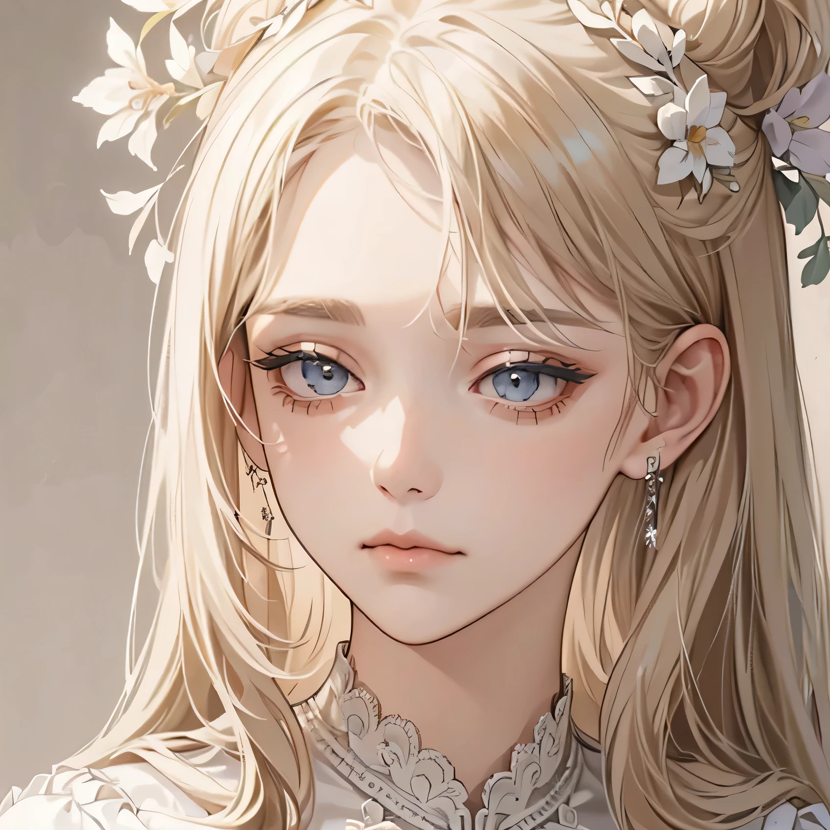 (extremely delicate and beautiful:1.2), 8K,(masterpiece:1.0),(best_quality:1.0), 1 girl, and intricate detailing, Enlarged textures, and intricate detailing, finely eye and detailed face, and intricate detailing, sad face, shiraga, platinum blonde curls long hair, (closed mouths), Perfect eyes, Equal eyes, carolina eyes (A famale god) with plain white ancient greek god clothing