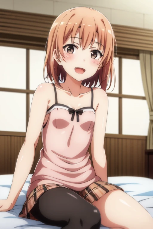 ((highest quality)), ((masterpiece)), (be familiar with), Perfect Face, indoor, Bedroom, Watching the audience,
One woman, Yuigahama Yui,
Open Mouth, Ecstatic expression, blush, smile,
Small breasts, Flat Chest, Young Girl, , , Girl,
Short Hair, Salmon-colored hair, Salmon-colored eyes, Side Pony,
Leg spread,