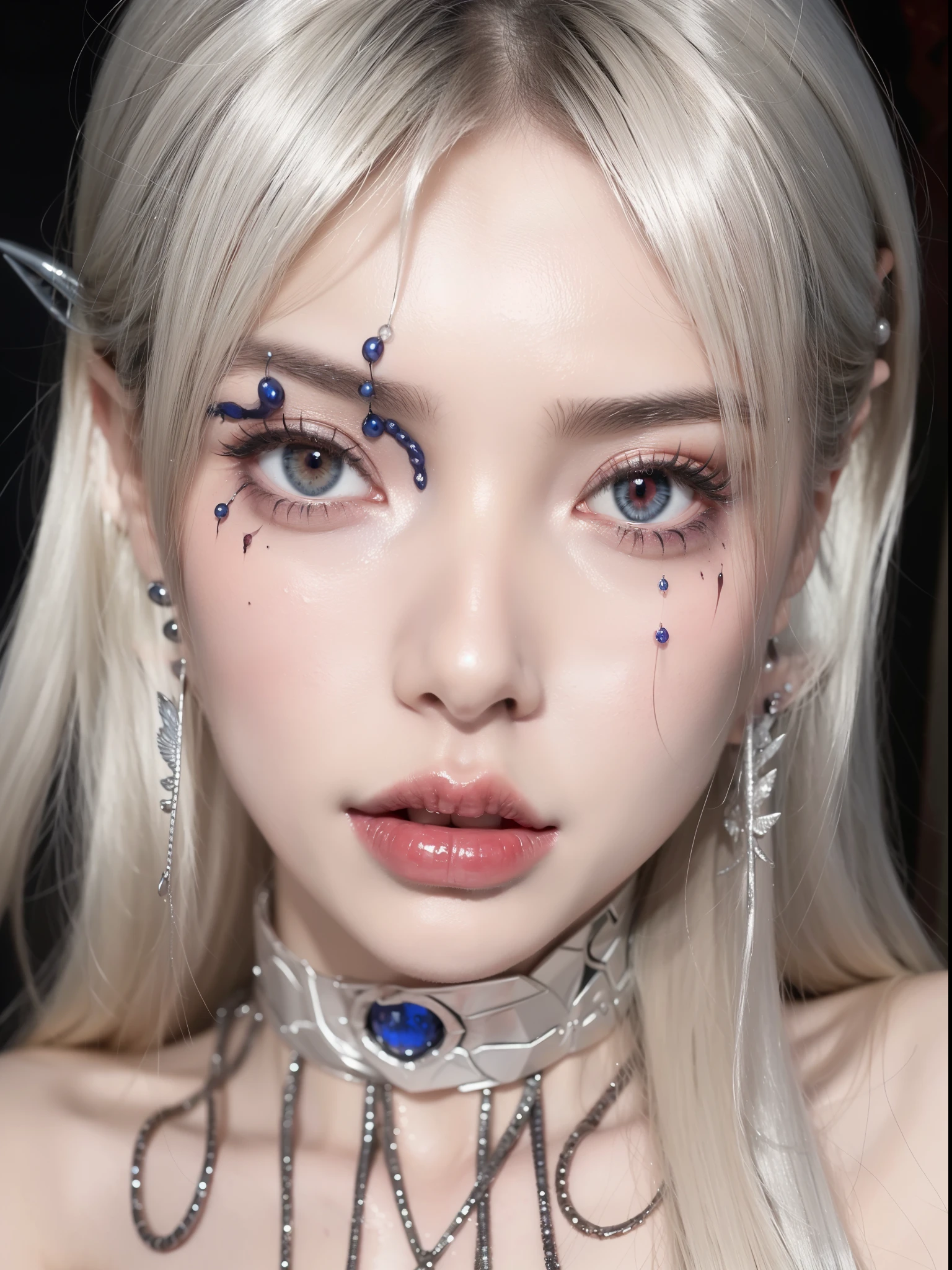NSFW style,Delicate gloss,Box full of swords images,wing, Succubus Theme,Fallen Angel,Excellent,scary,Secret Terror,Tentacles,With eyes,Uncanny Valley Effect,Beast Blood Moon,skeleton,vampire,Hellfire,Demon Angel,Silver jewelry,Sapphire eyes,Gorgeous colorful makeup,