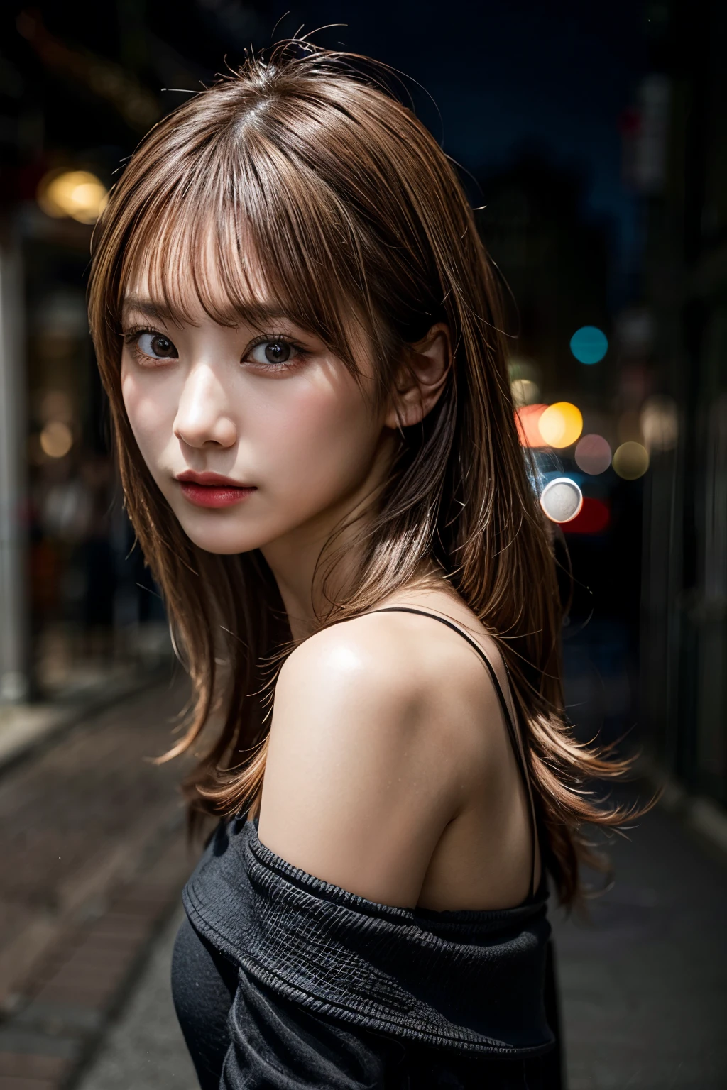 highest quality, Tabletop, 超A high resolution, (Realistic:1.4), RAW Photos, One Girl, Off the shoulder, In the Dark, Deep Shadow, Low Key, Cold Light, Detailed skin