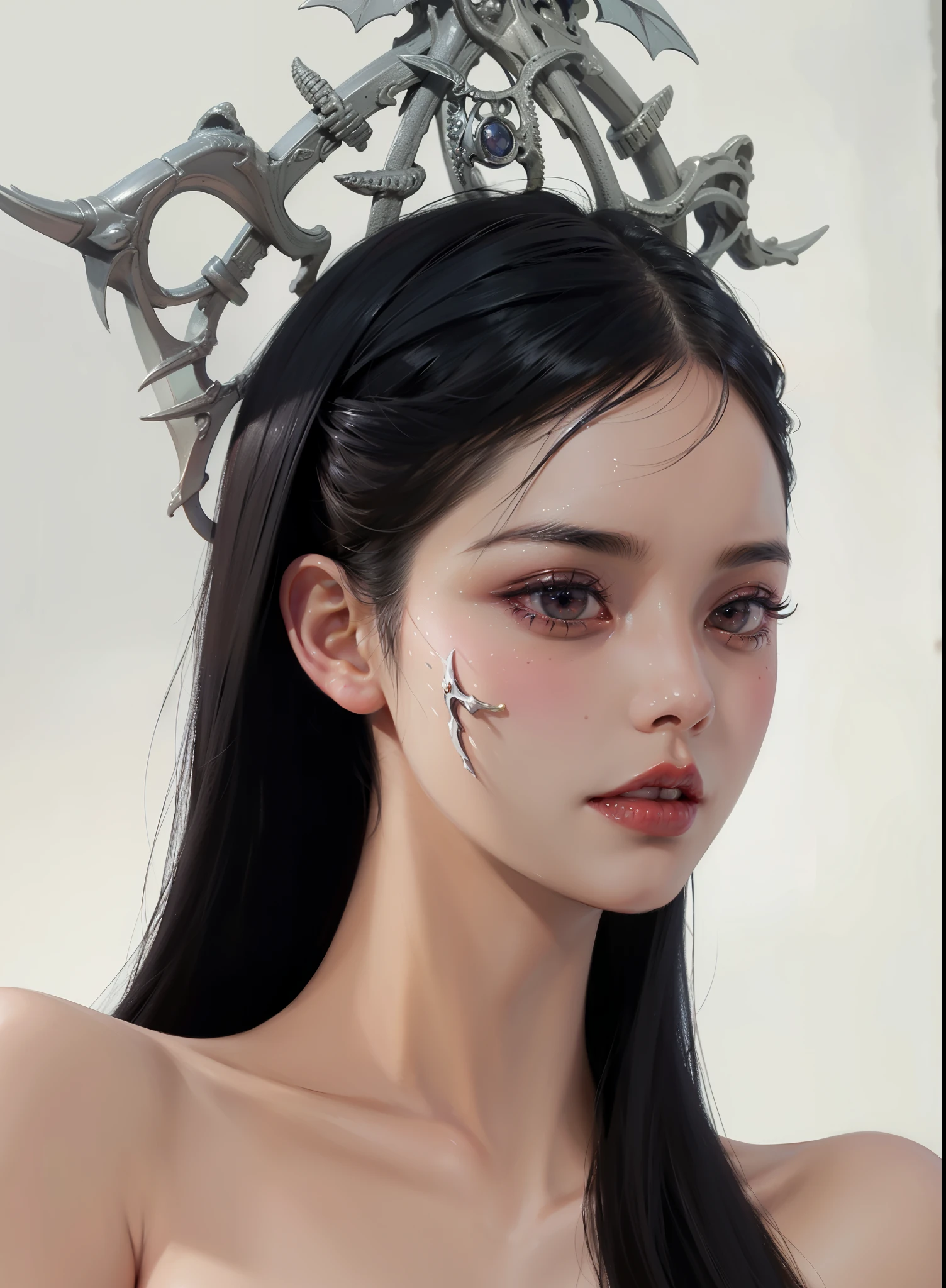 NSFW style,Delicate gloss,Box full of swords images,wing, Succubus Theme,Fallen Angel,Excellent,scary,Secret Terror,Tentacles,With eyes,Uncanny Valley Effect,Beast Blood Moon,skeleton,vampire,Hellfire,Demon Angel,Silver jewelry,Sapphire eyes,Gorgeous colorful makeup,Diamond decoration