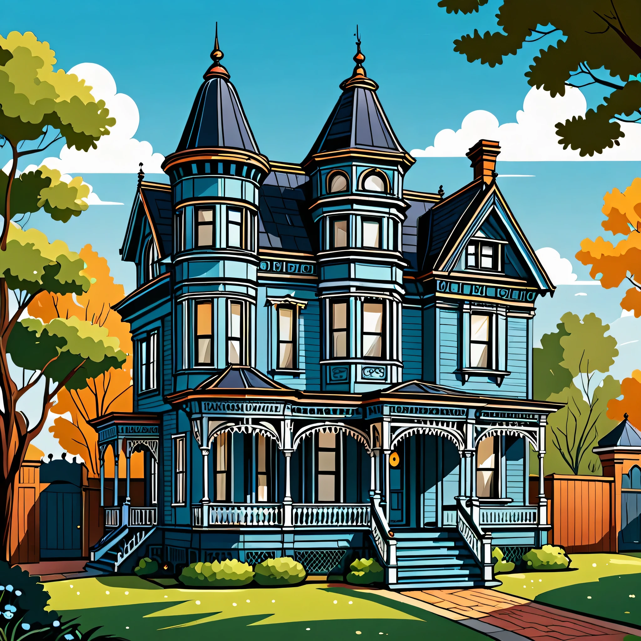 a victorian house in a vector cartoon style