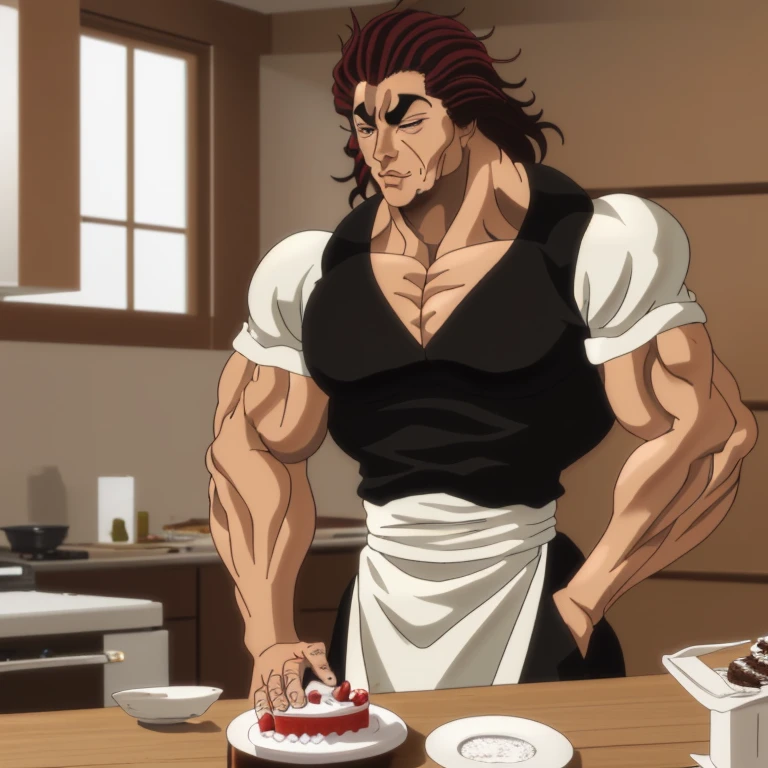 Hanma Yujiro baking a cake　apron