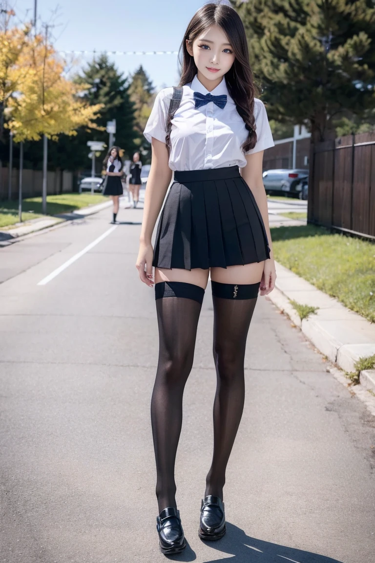 ((There are 4 of us:1.8))、(4 sisters)、Gal、(Neon Street)、(Four tall high school girls with model figures:1.7)、(Standing facing this), Full body photography、(School trip photos)、(wide thighs, とてもLong legs), High heels on the ground, classroom, (masterpiece:1.3), (8k, Realistic, RAW Photos, highest quality: 1.4), Beautiful Face, (Realistic face), (Blonde short cut:1.3), Realistic目, Very beautiful eyes, Realistic skin, Beautiful Skin, Ultra-high resolution, Super Realistic, Very detailed, Golden Ratio, cute, cute female teacher, High school girl in summer clothes, Surreal school girl, pleated micro mini skirt, Milk splashed on the uniform、濡れたpantyhose、pantyhose, (Black Stockings)、high heel loafers, Full body portrait, Thin arms, (Big Breasts)、black leather designer bag、 High school girl in JK uniform, Surreal school girl, pleated micro mini skirt, Milk splashed on the uniform、ミルクがぶっかかったpantyhose、pantyhose, Black Stockings、high heel loafers, Full body portrait, Thin arms, Big Breasts、 wide thighs、Long legs,